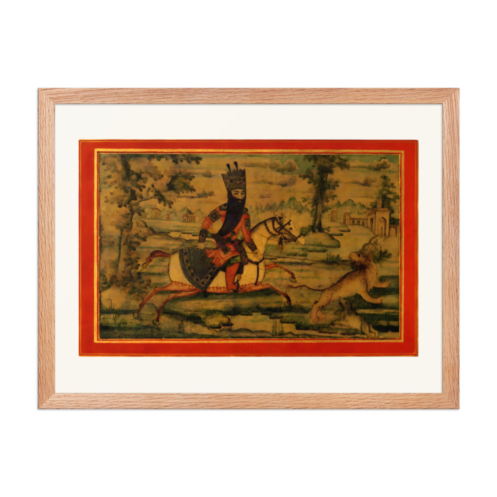 A Royal Hunter on Horseback Spearing a Stag | Restored Qajar Painting — view 5