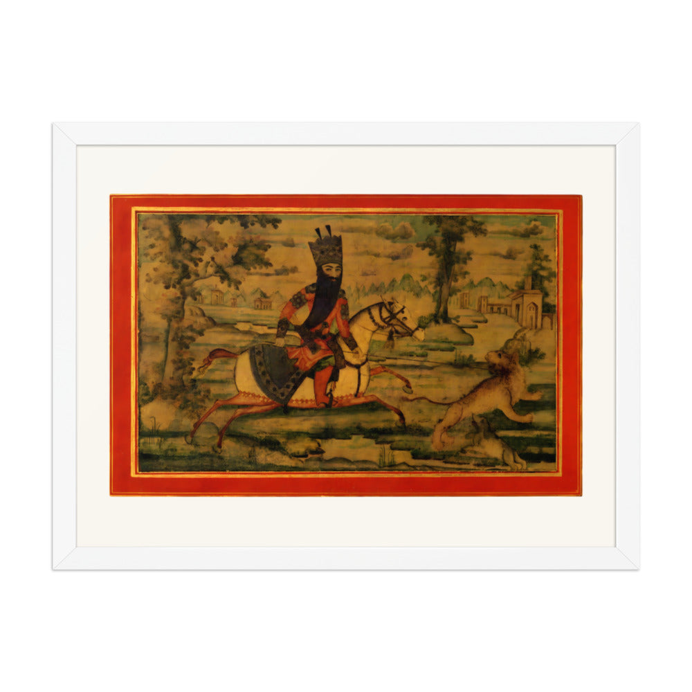 A Royal Hunter on Horseback Spearing a Stag | Restored Qajar Painting — view 8