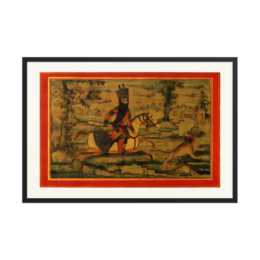 A Royal Hunter on Horseback Spearing a Stag | Restored Qajar Painting — view 3