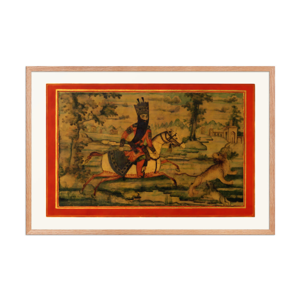 A Royal Hunter on Horseback Spearing a Stag | Restored Qajar Painting — view 6