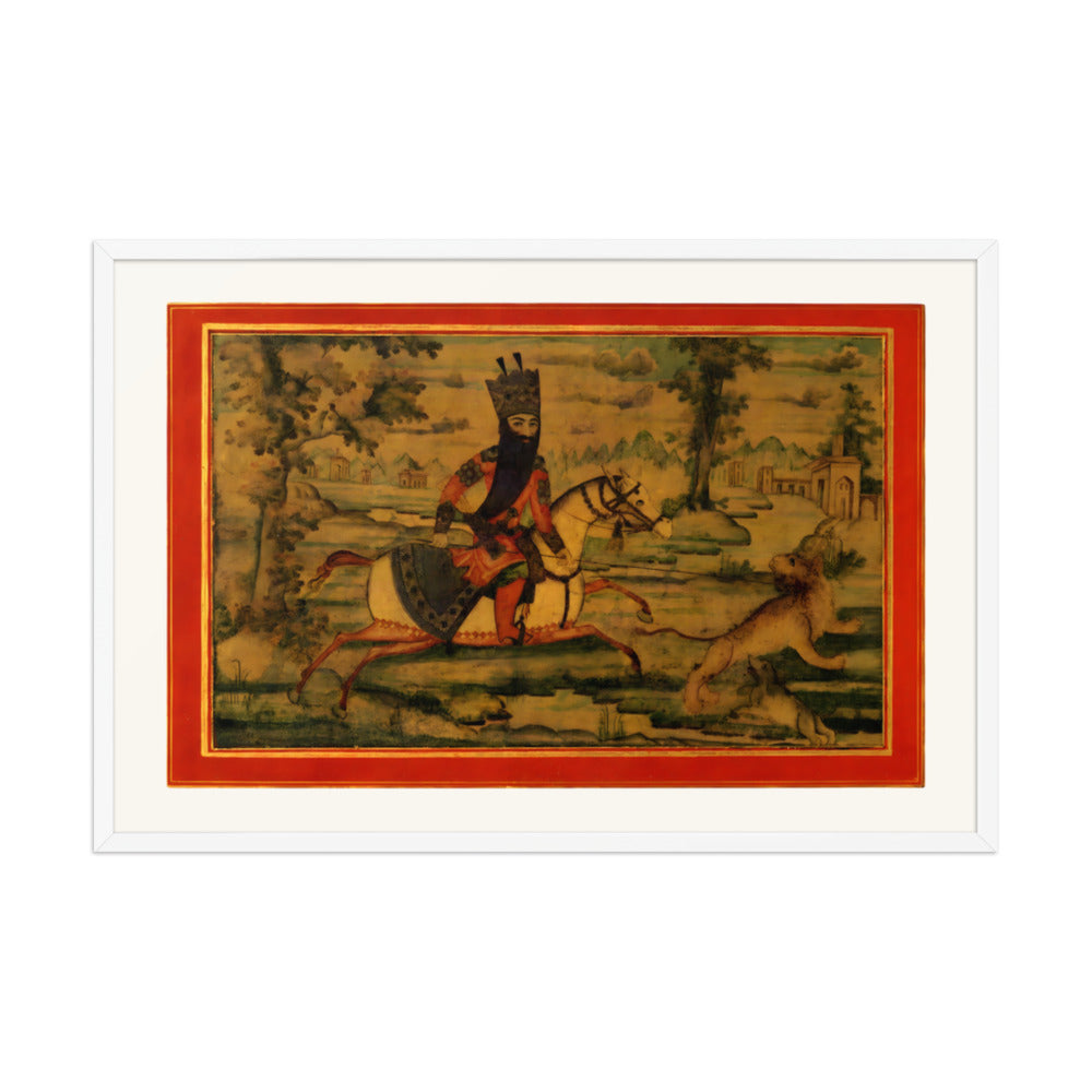 A Royal Hunter on Horseback Spearing a Stag | Restored Qajar Painting — view 9