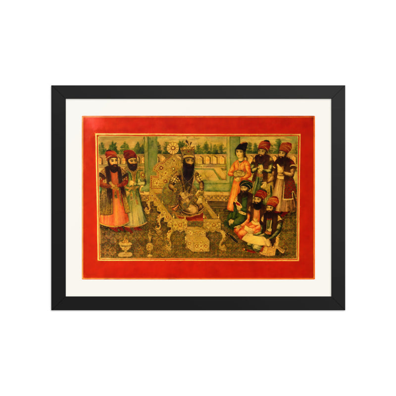 A Court Assembly in Crimson and Gold | Restored Qajar Painting