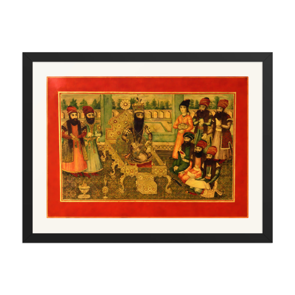 A Court Assembly in Crimson and Gold | Restored Qajar Painting — view 2