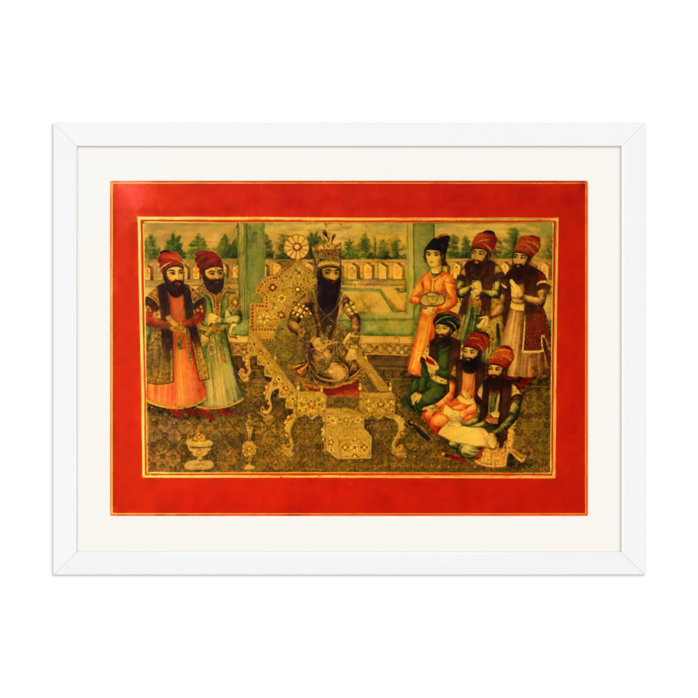 A Court Assembly in Crimson and Gold | Restored Qajar Painting — view 8