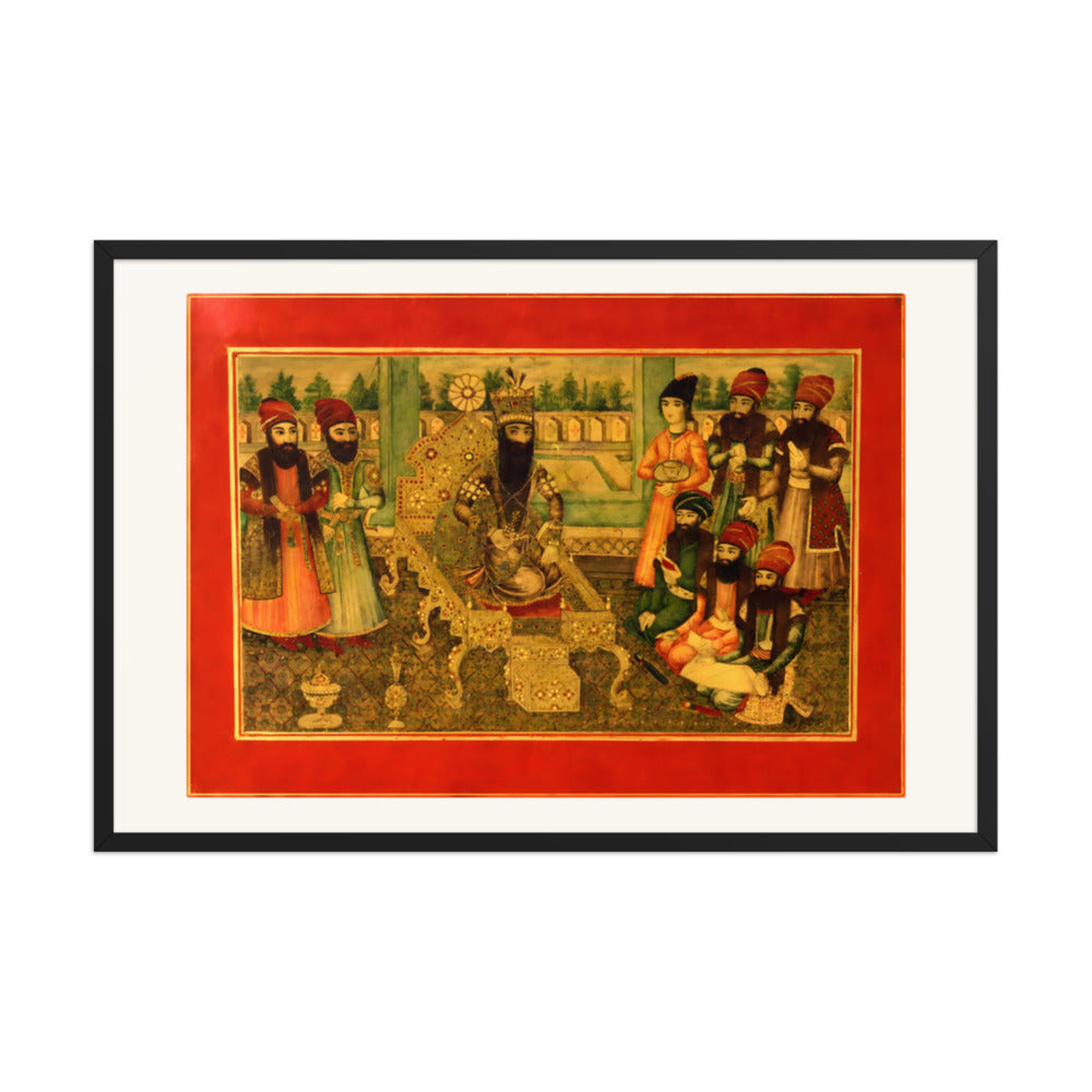 A Court Assembly in Crimson and Gold | Restored Qajar Painting — view 3