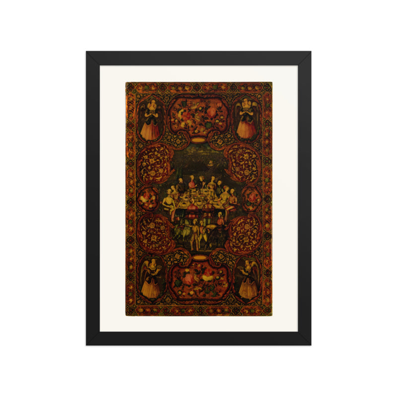 Courtly Gatherings in a Lacquer Medallion Panel | Restored Qajar Painting