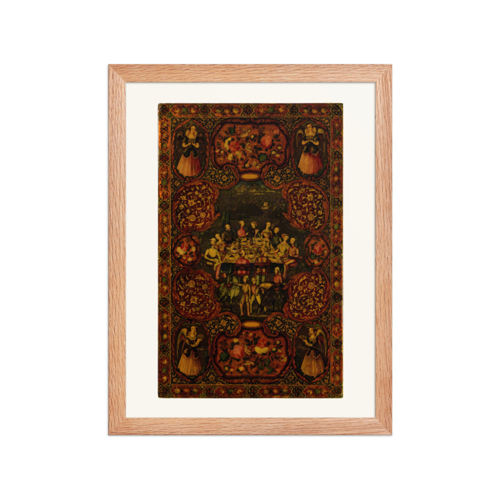 Courtly Gatherings in a Lacquer Medallion Panel | Restored Qajar Painting — view 4
