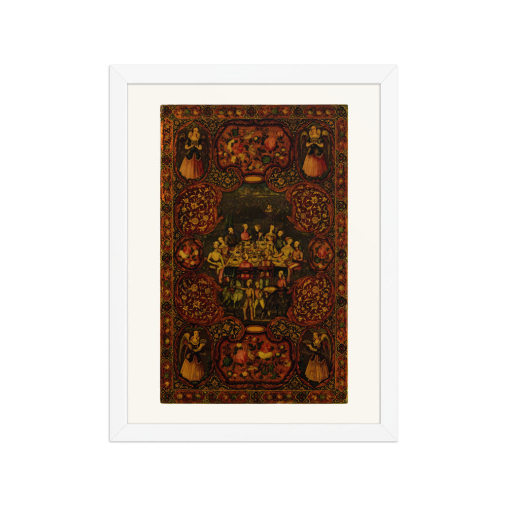Courtly Gatherings in a Lacquer Medallion Panel | Restored Qajar Painting — view 7