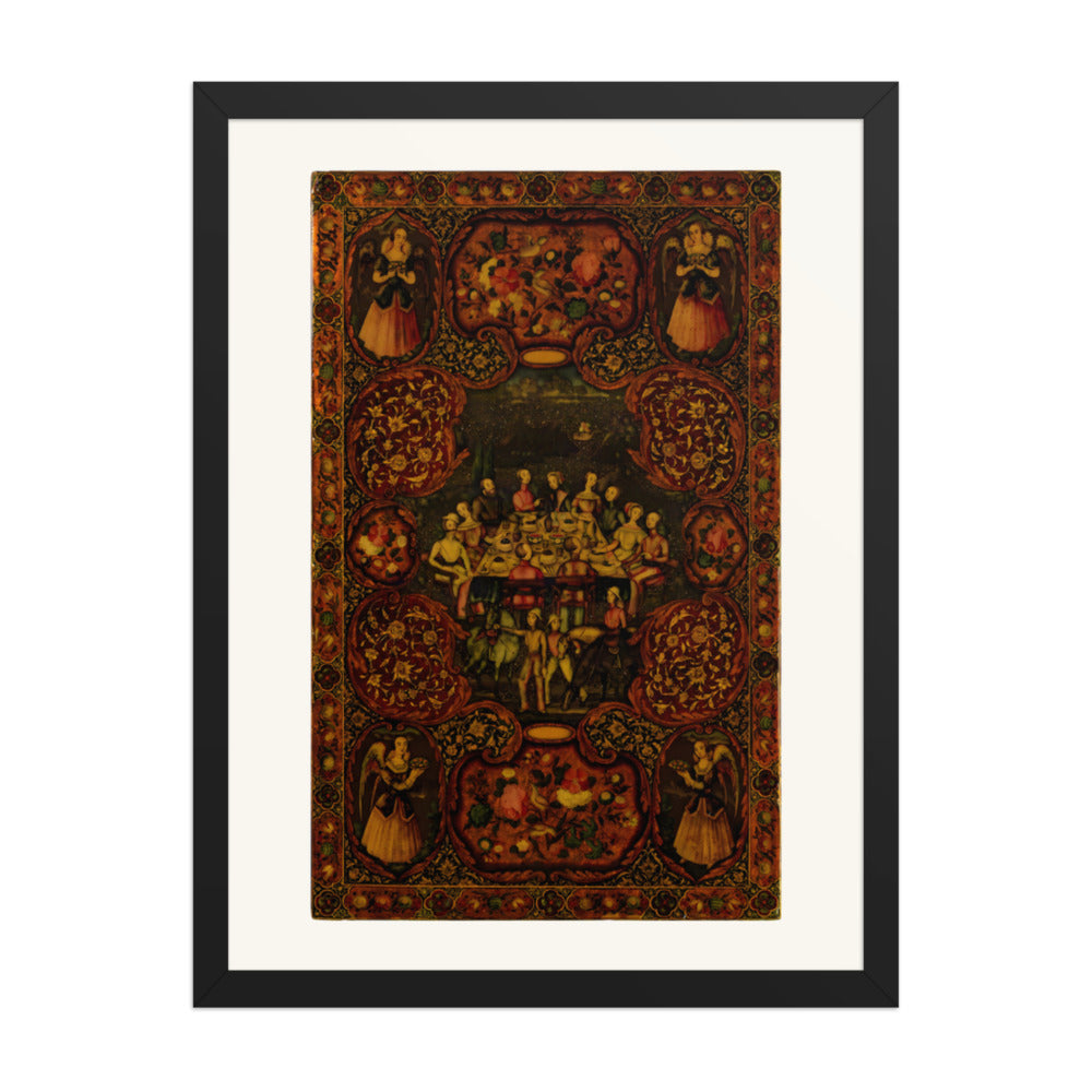 Courtly Gatherings in a Lacquer Medallion Panel | Restored Qajar Painting — view 2