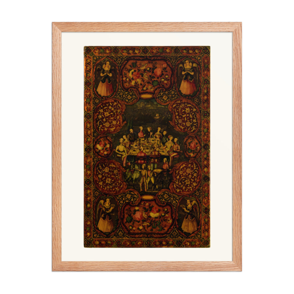 Courtly Gatherings in a Lacquer Medallion Panel | Restored Qajar Painting — view 5