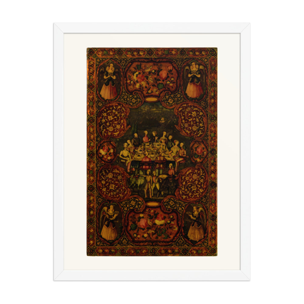 Courtly Gatherings in a Lacquer Medallion Panel | Restored Qajar Painting — view 8
