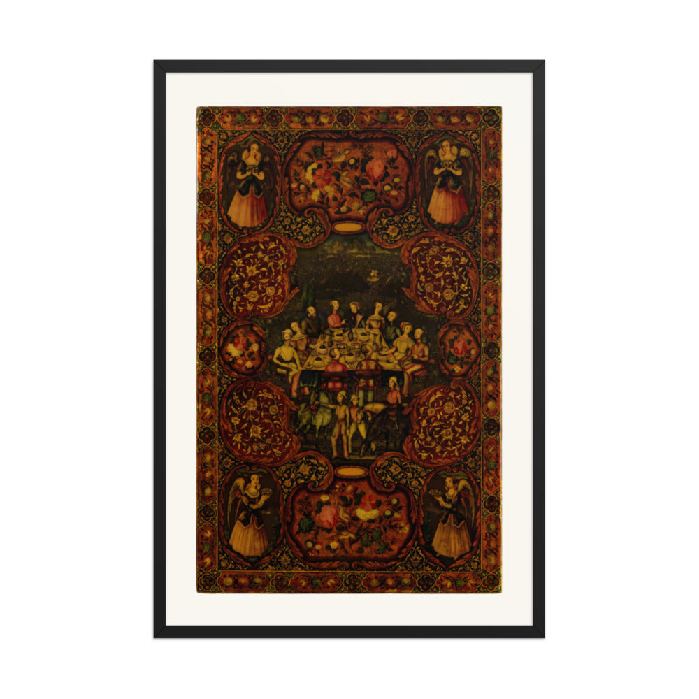 Courtly Gatherings in a Lacquer Medallion Panel | Restored Qajar Painting — view 3