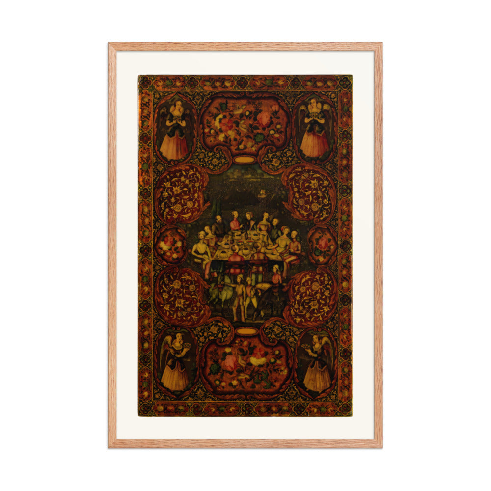 Courtly Gatherings in a Lacquer Medallion Panel | Restored Qajar Painting — view 6