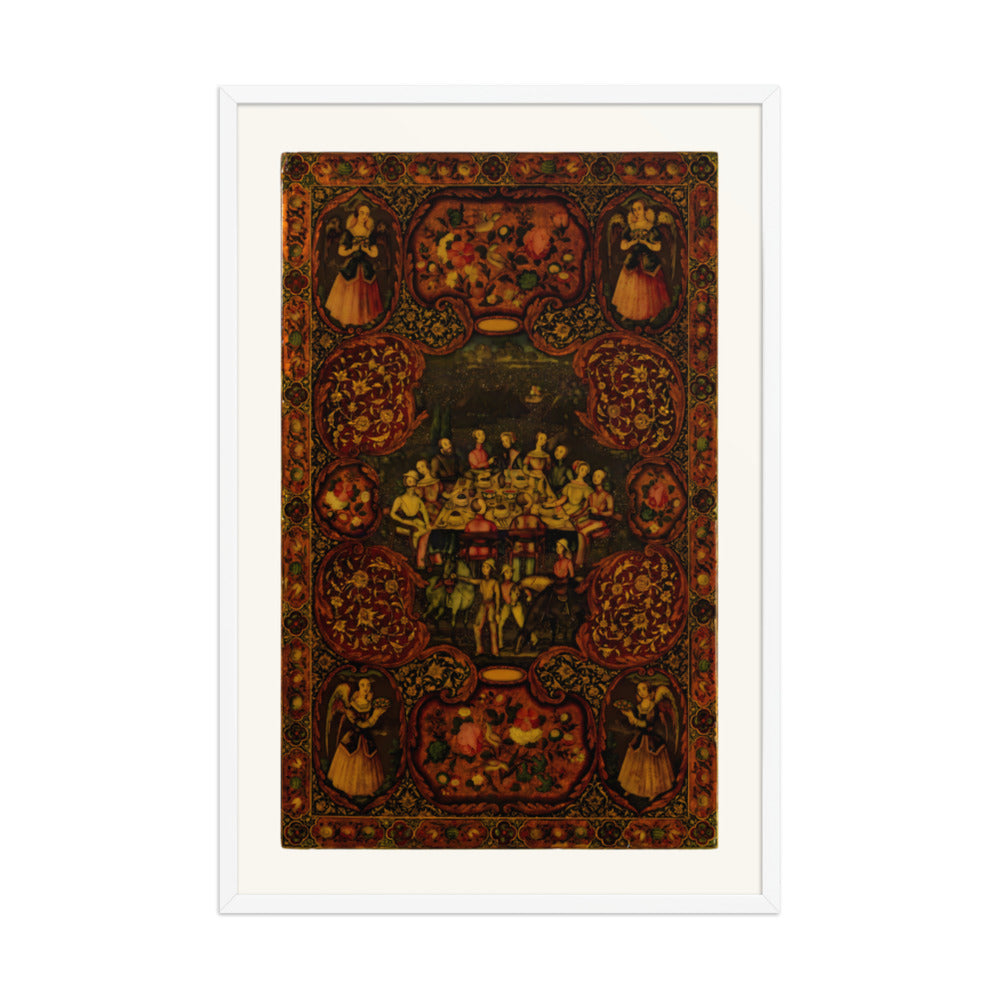 Courtly Gatherings in a Lacquer Medallion Panel | Restored Qajar Painting — view 9