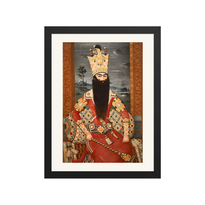 A Crowned Shah in Jewel-Encrusted Crimson Robes | Restored Qajar Painting