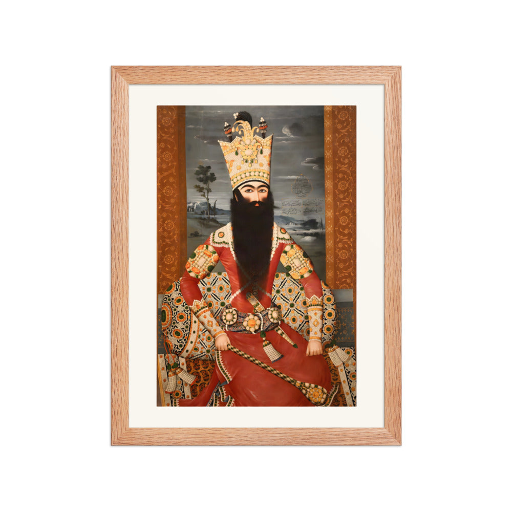 A Crowned Shah in Jewel-Encrusted Crimson Robes | Restored Qajar Painting — view 4