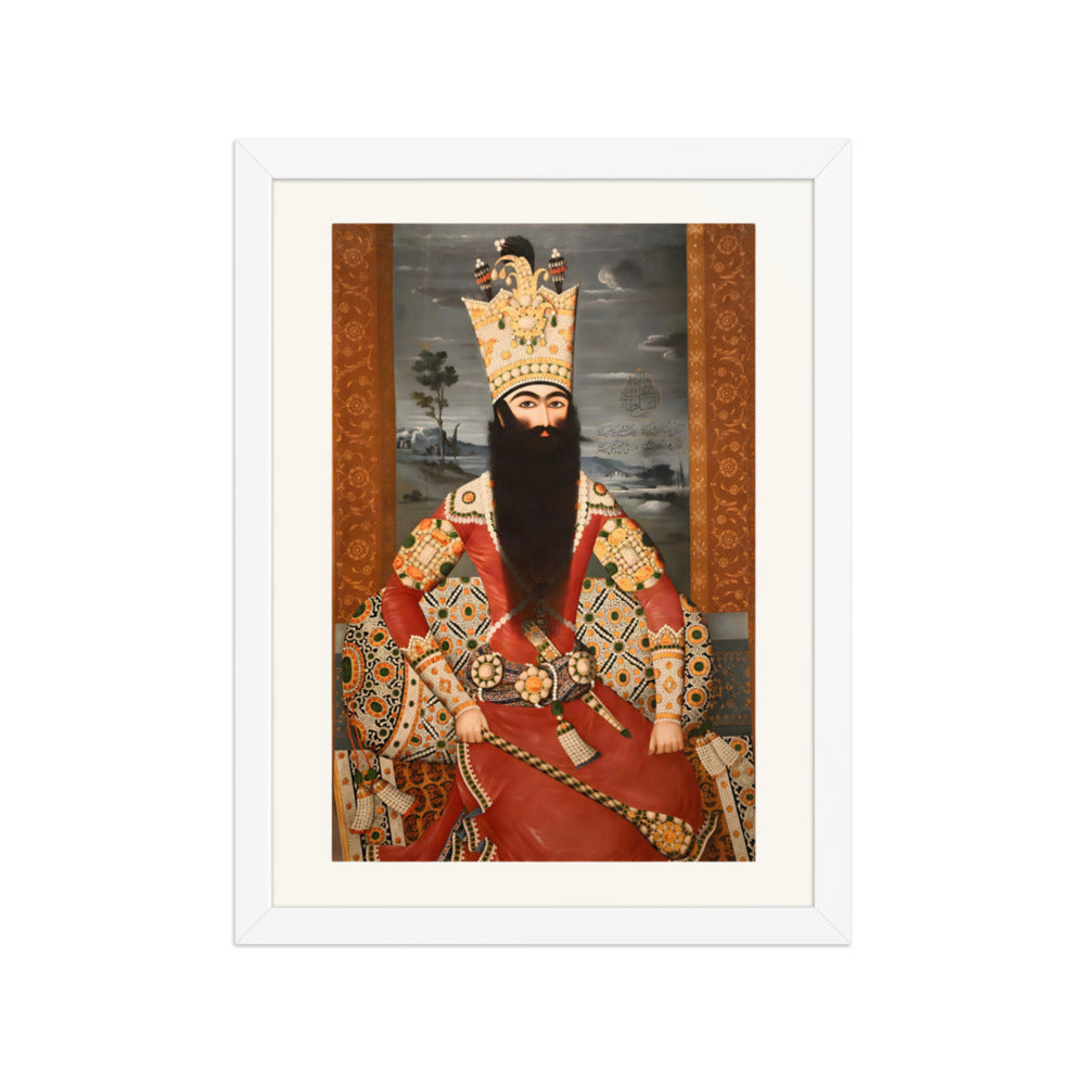 A Crowned Shah in Jewel-Encrusted Crimson Robes | Restored Qajar Painting — view 7