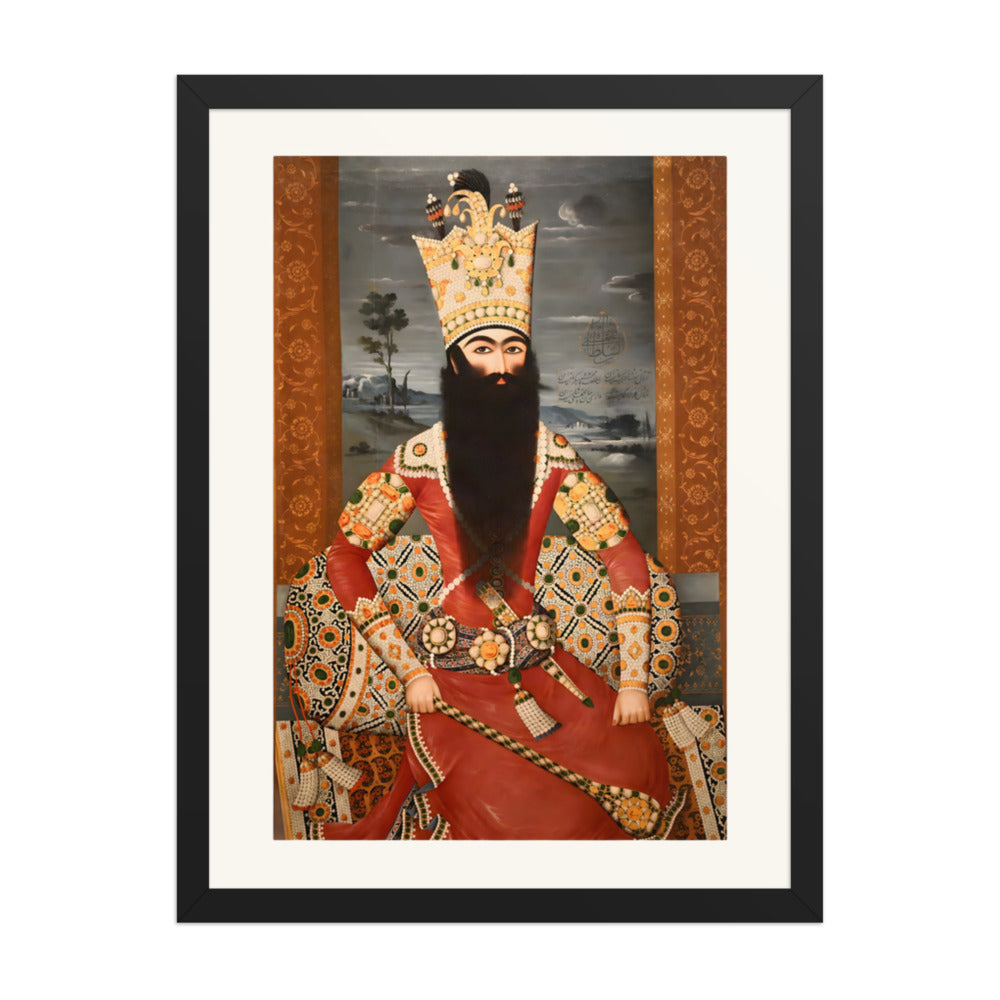 A Crowned Shah in Jewel-Encrusted Crimson Robes | Restored Qajar Painting — view 2
