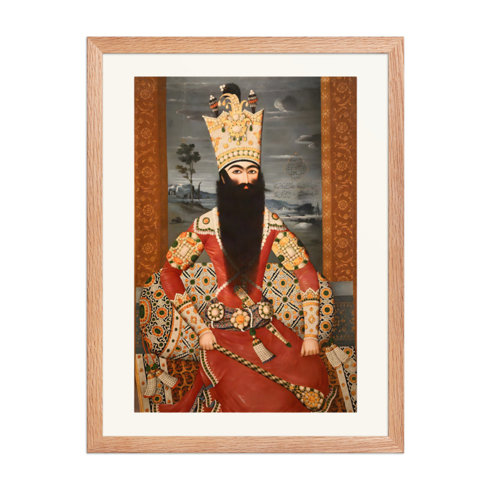 A Crowned Shah in Jewel-Encrusted Crimson Robes | Restored Qajar Painting — view 5