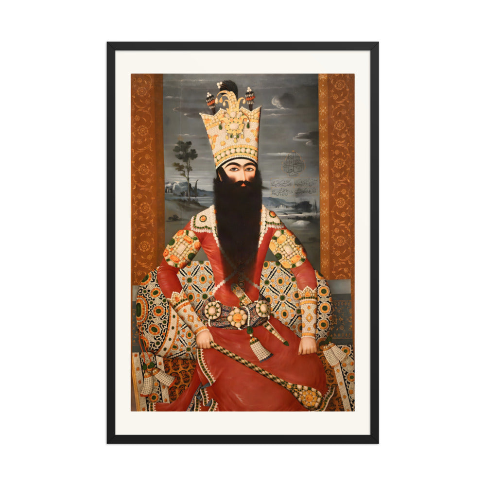 A Crowned Shah in Jewel-Encrusted Crimson Robes | Restored Qajar Painting — view 3