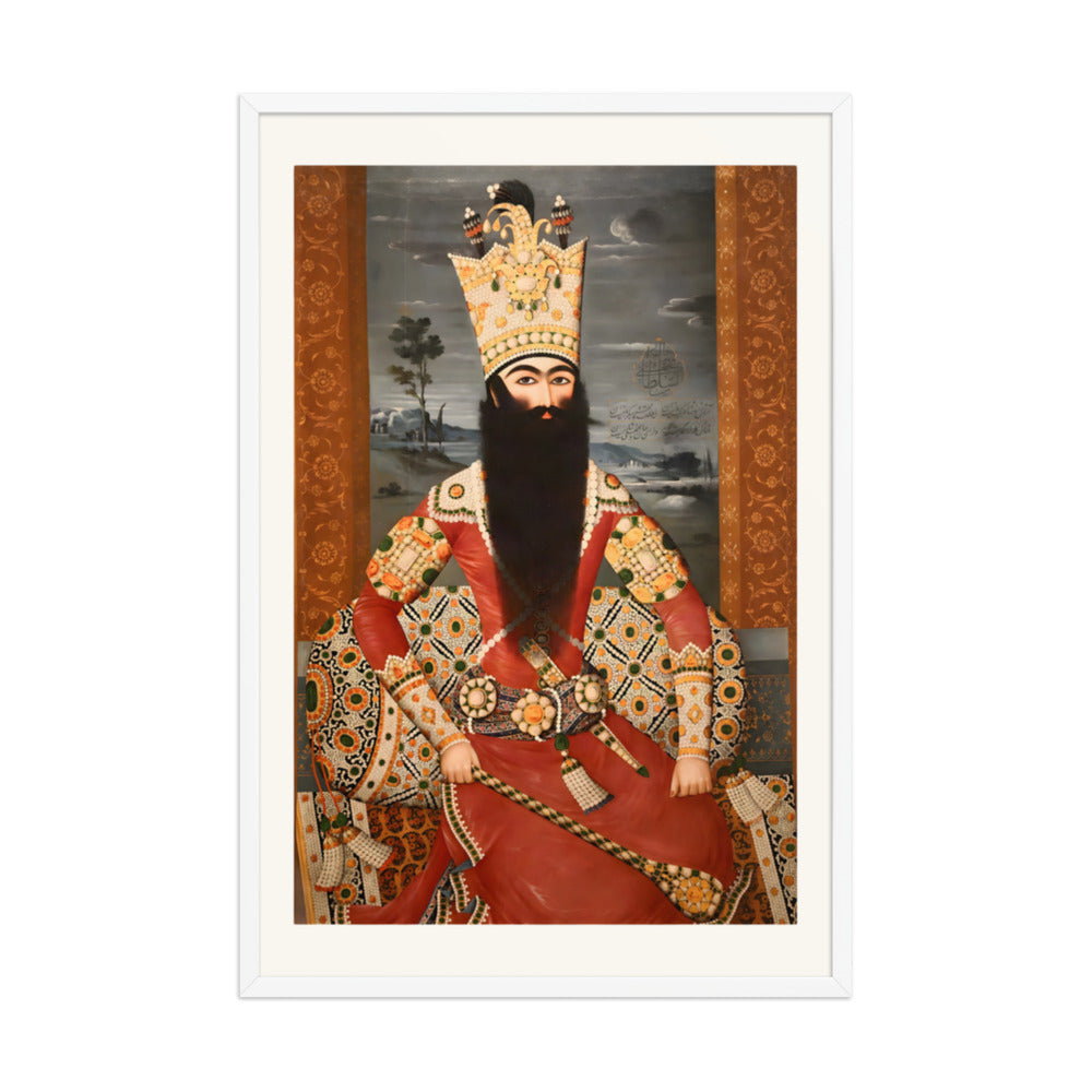 A Crowned Shah in Jewel-Encrusted Crimson Robes | Restored Qajar Painting — view 9