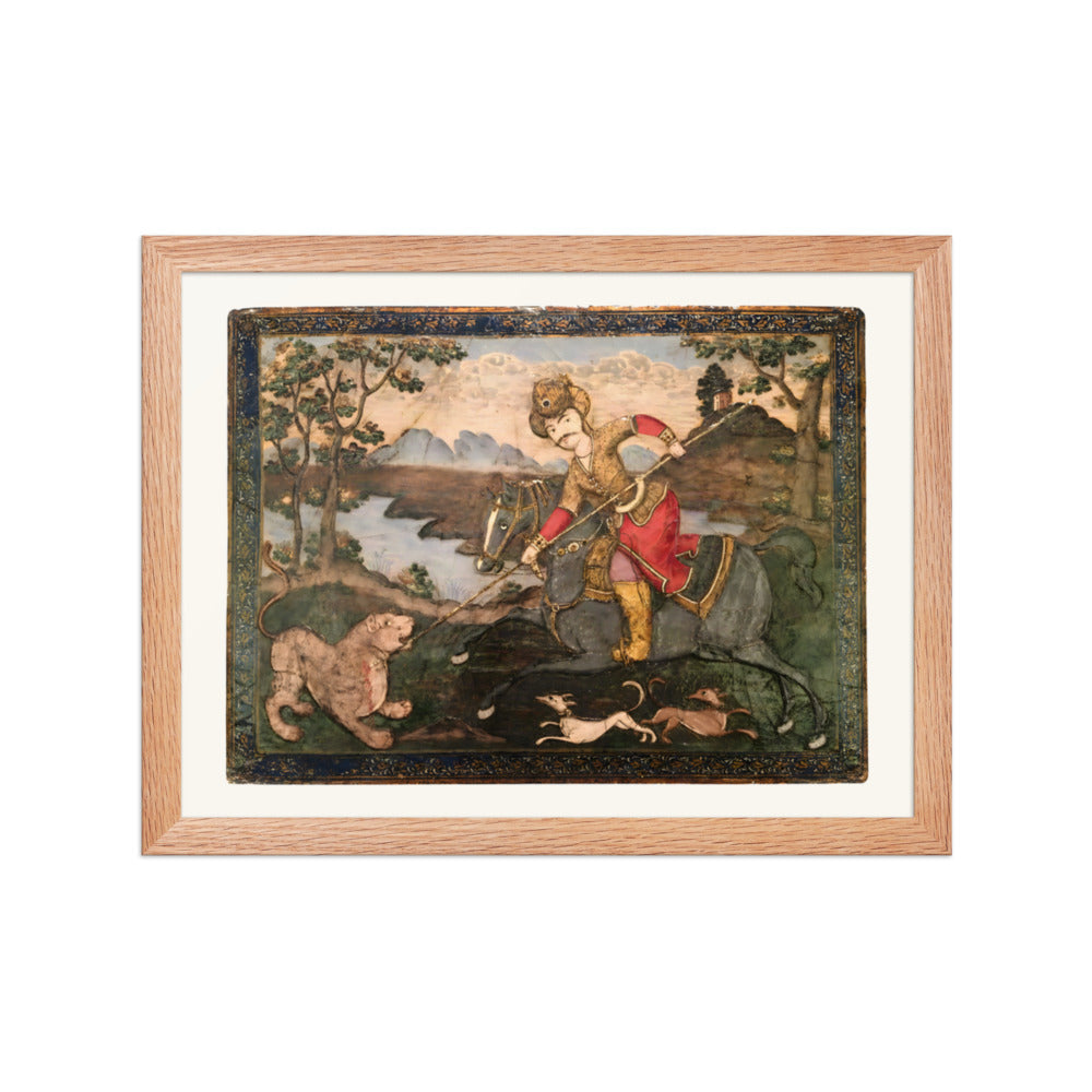 A Horseman Spears a Lion in the Wilderness | Restored Qajar Painting — view 4