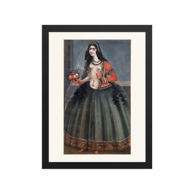 Woman with a Bouquet of Roses | Restored Qajar Painting
