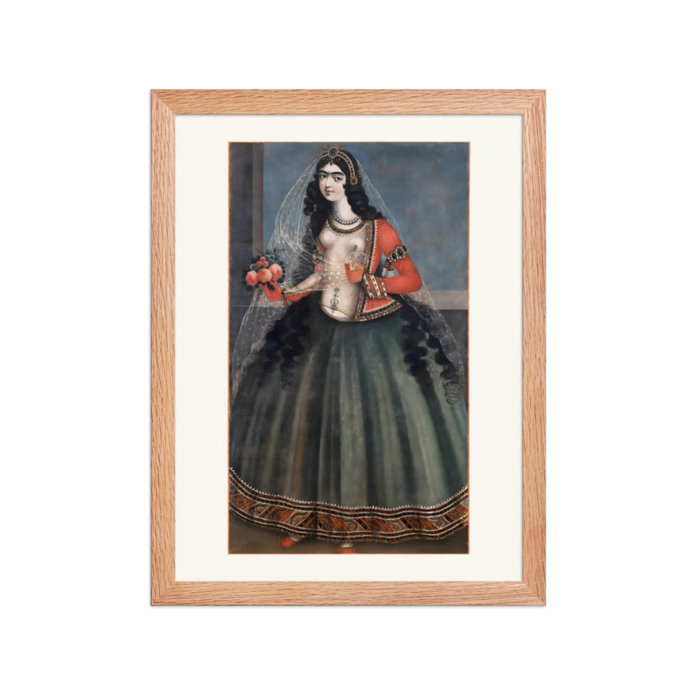 Woman with a Bouquet of Roses | Restored Qajar Painting — view 4
