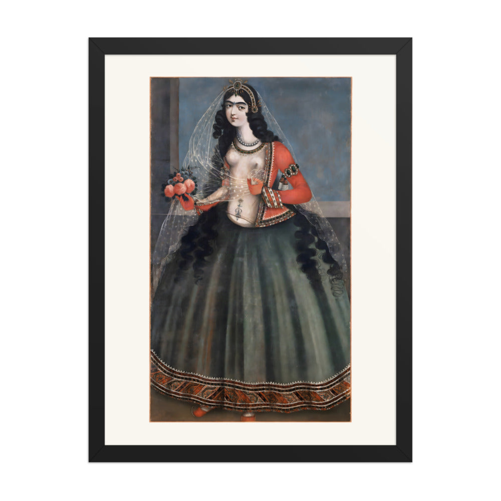 Woman with a Bouquet of Roses | Restored Qajar Painting — view 2