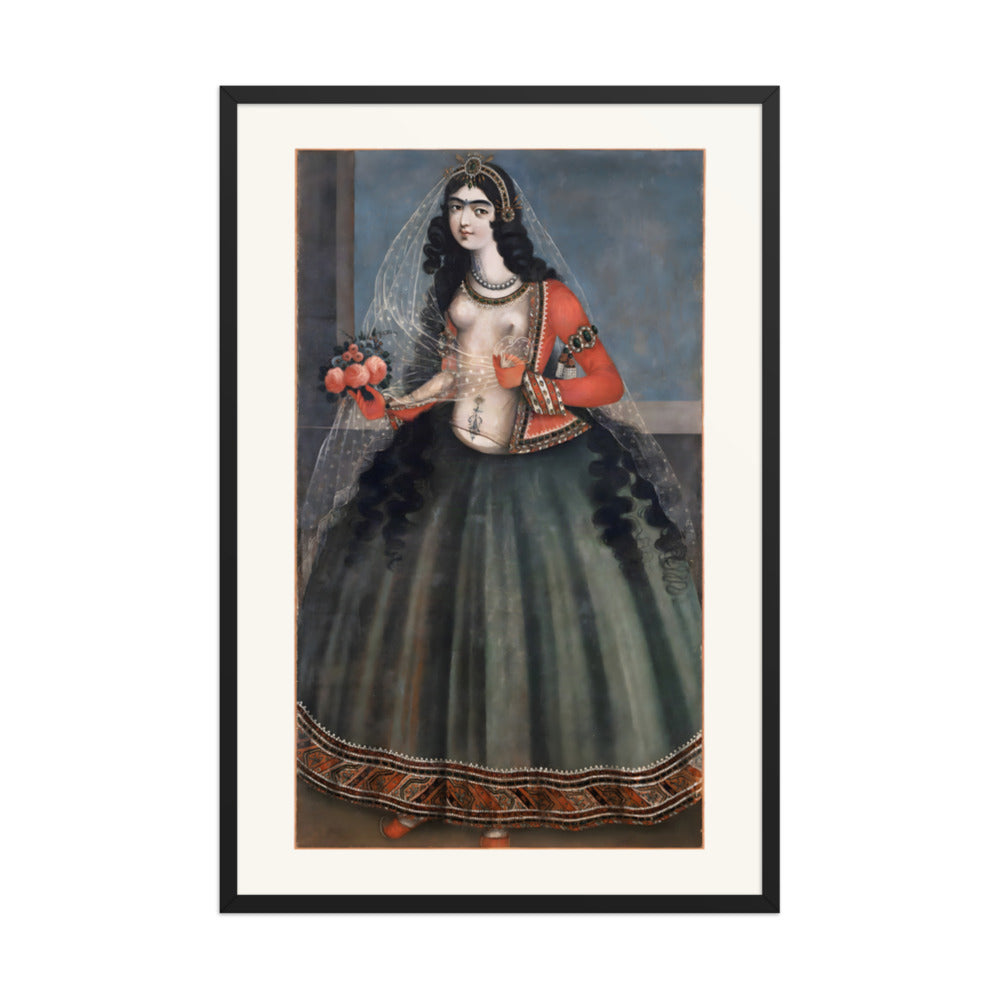 Woman with a Bouquet of Roses | Restored Qajar Painting — view 3