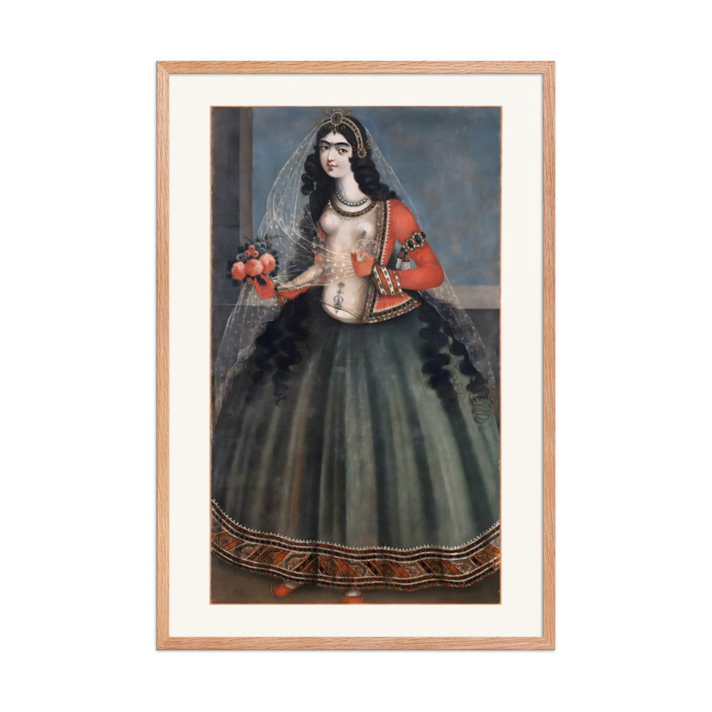 Woman with a Bouquet of Roses | Restored Qajar Painting — view 6