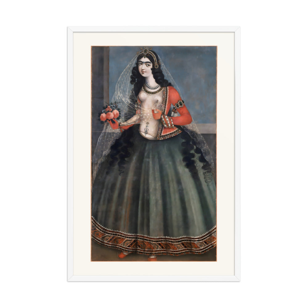 Woman with a Bouquet of Roses | Restored Qajar Painting — view 9