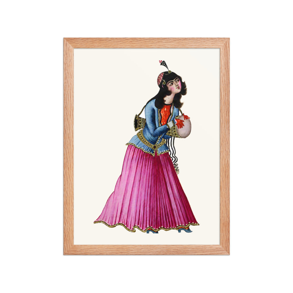 A Dancing Girl in Magenta Silks | Restored Qajar Painting — view 4