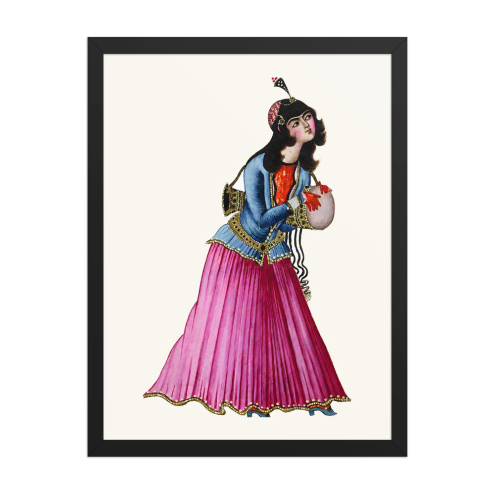 A Dancing Girl in Magenta Silks | Restored Qajar Painting — view 2