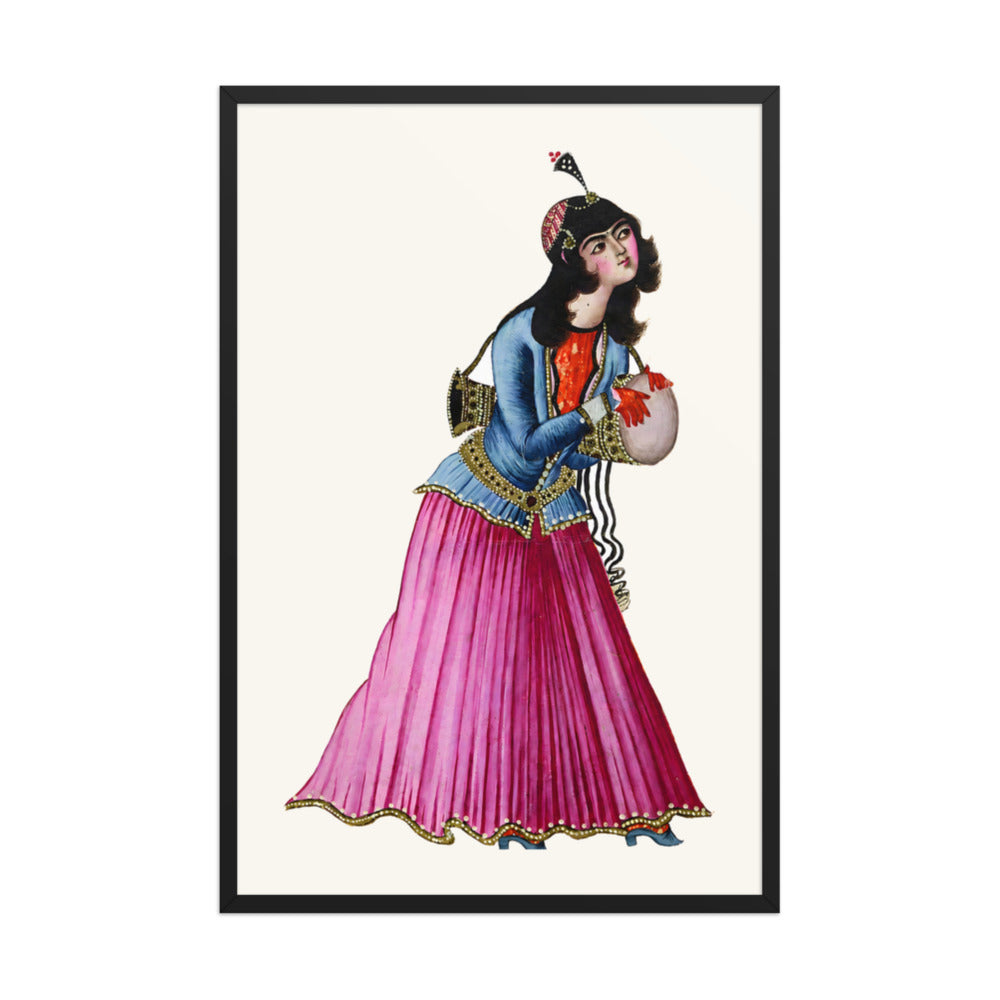 A Dancing Girl in Magenta Silks | Restored Qajar Painting — view 3