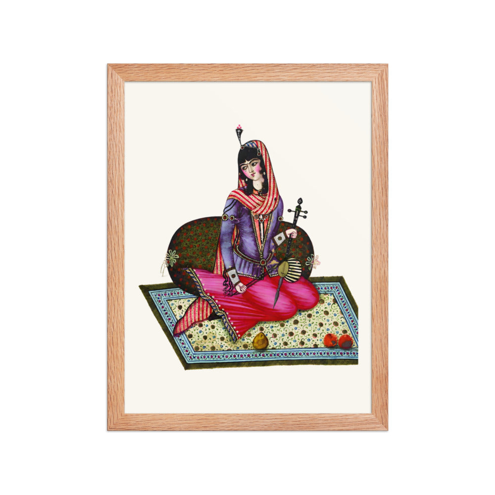 A Seated Girl With Fruit on a Garden Carpet | Restored Qajar Painting — view 4