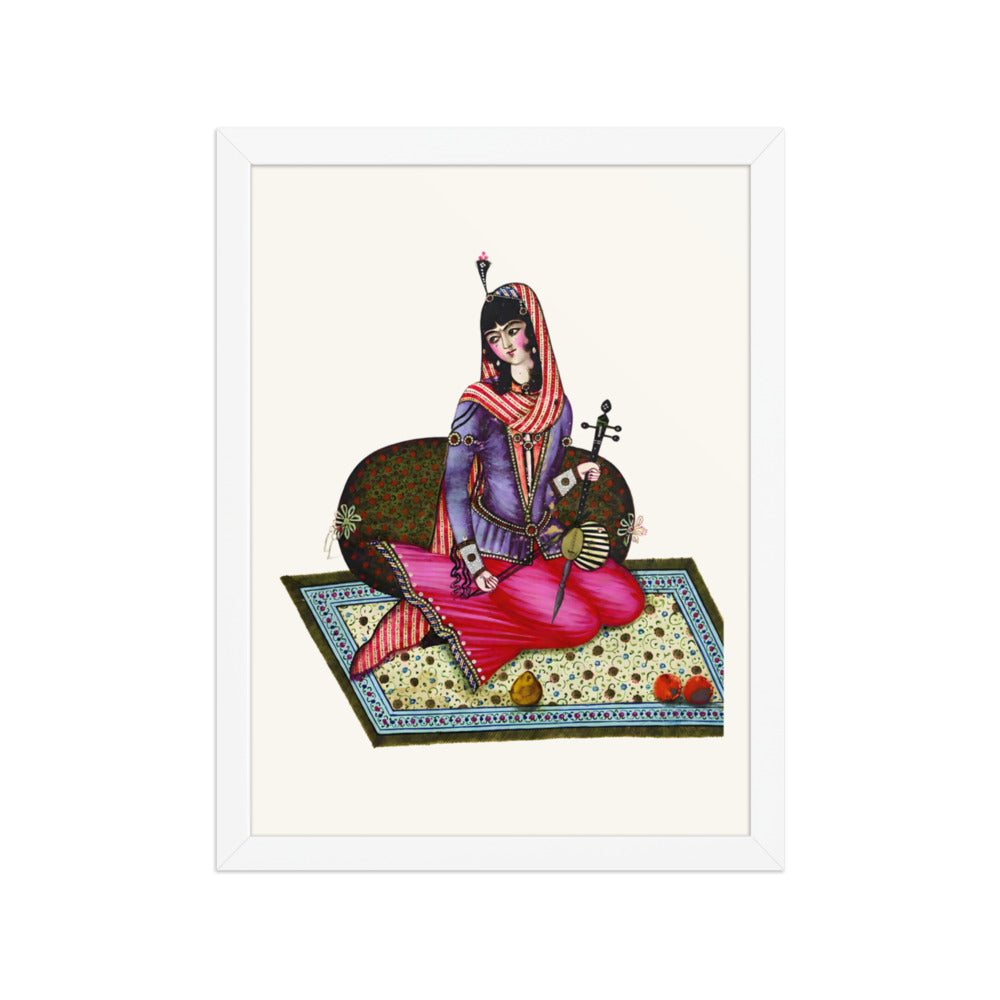 A Seated Girl With Fruit on a Garden Carpet | Restored Qajar Painting — view 7