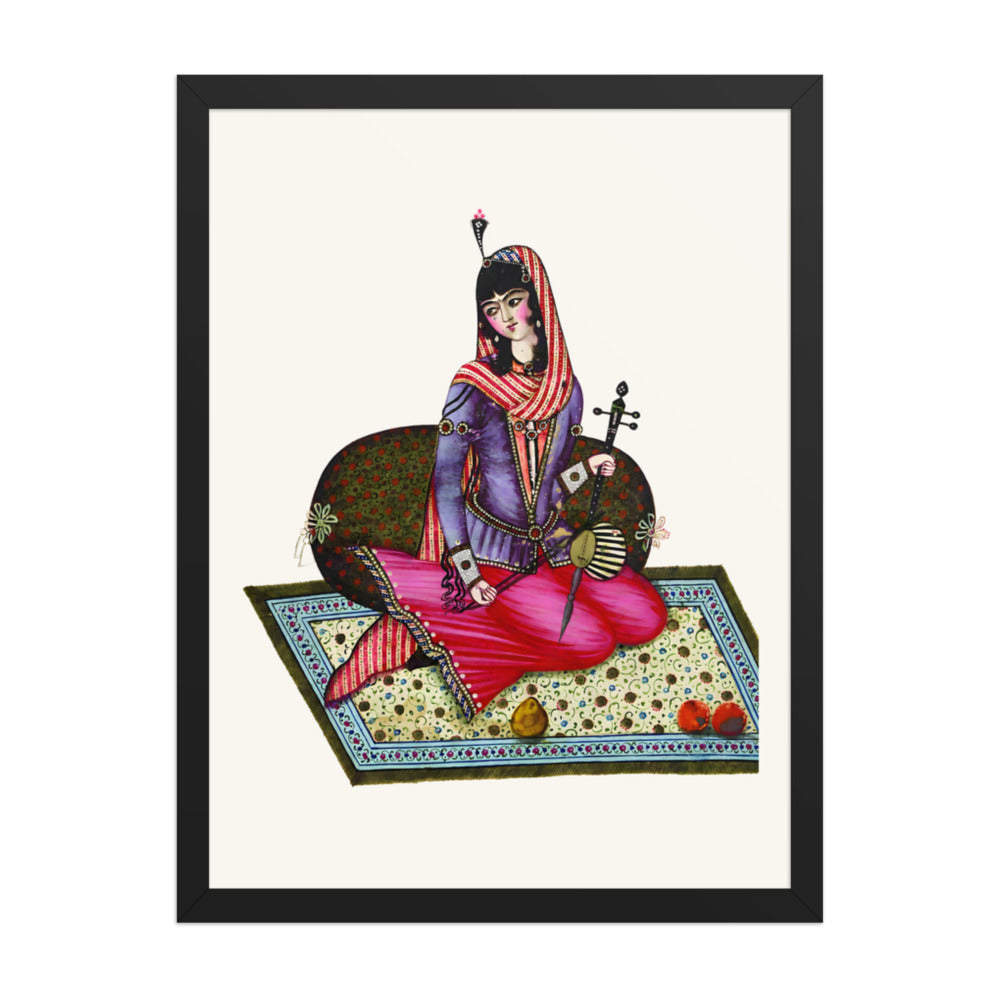 A Seated Girl With Fruit on a Garden Carpet | Restored Qajar Painting — view 2