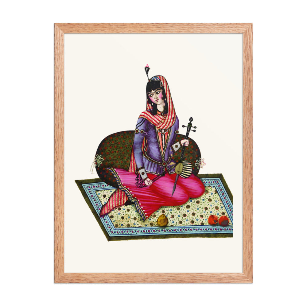 A Seated Girl With Fruit on a Garden Carpet | Restored Qajar Painting — view 5