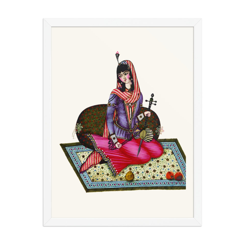 A Seated Girl With Fruit on a Garden Carpet | Restored Qajar Painting — view 8