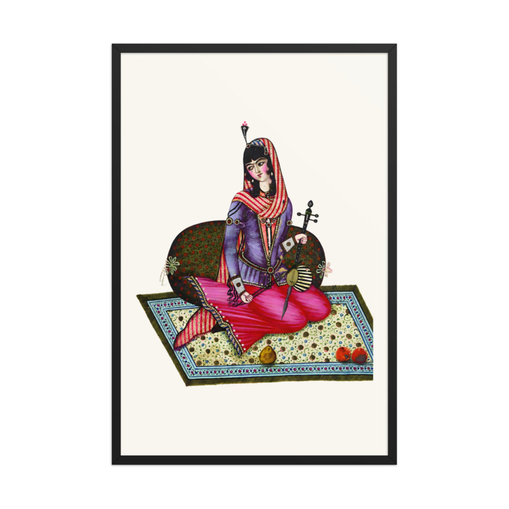 A Seated Girl With Fruit on a Garden Carpet | Restored Qajar Painting — view 3
