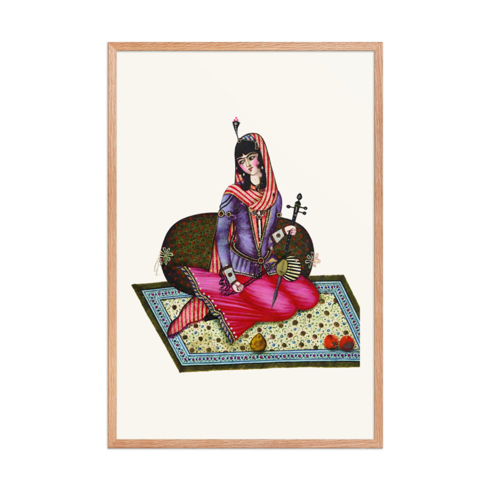 A Seated Girl With Fruit on a Garden Carpet | Restored Qajar Painting — view 6