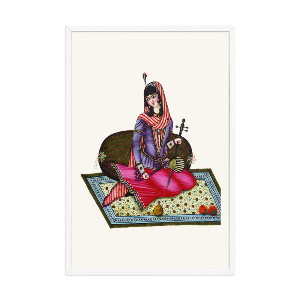A Seated Girl With Fruit on a Garden Carpet | Restored Qajar Painting — view 9