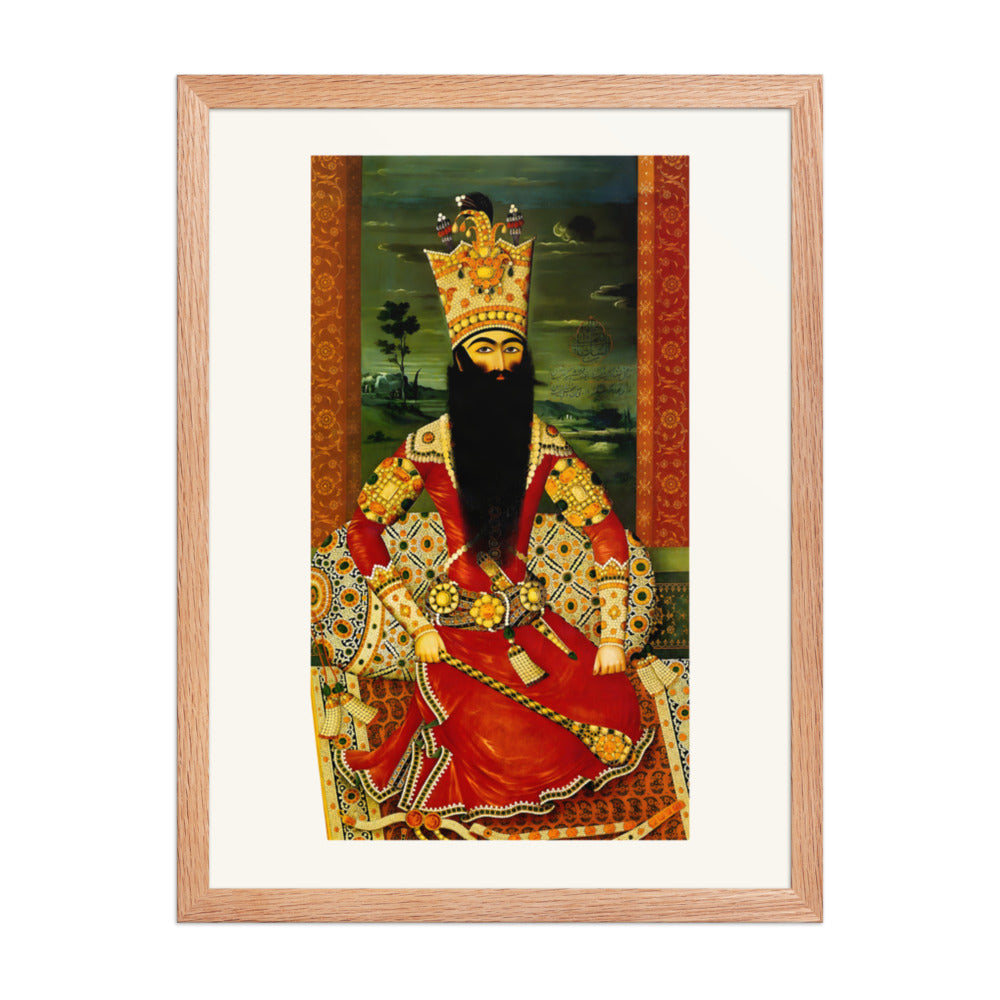 An Enthroned Monarch Robed in Studded Crimson, by Mihr Ali | Restored Qajar Painting — view 5