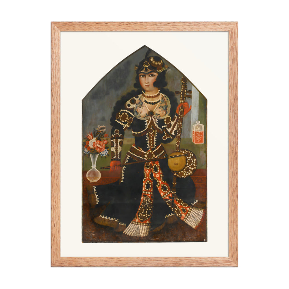 A Pearl-Adorned Lady with Her Kamancheh | Restored Qajar Painting — view 5