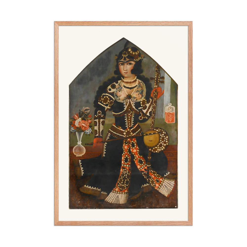 A Pearl-Adorned Lady with Her Kamancheh | Restored Qajar Painting — view 6