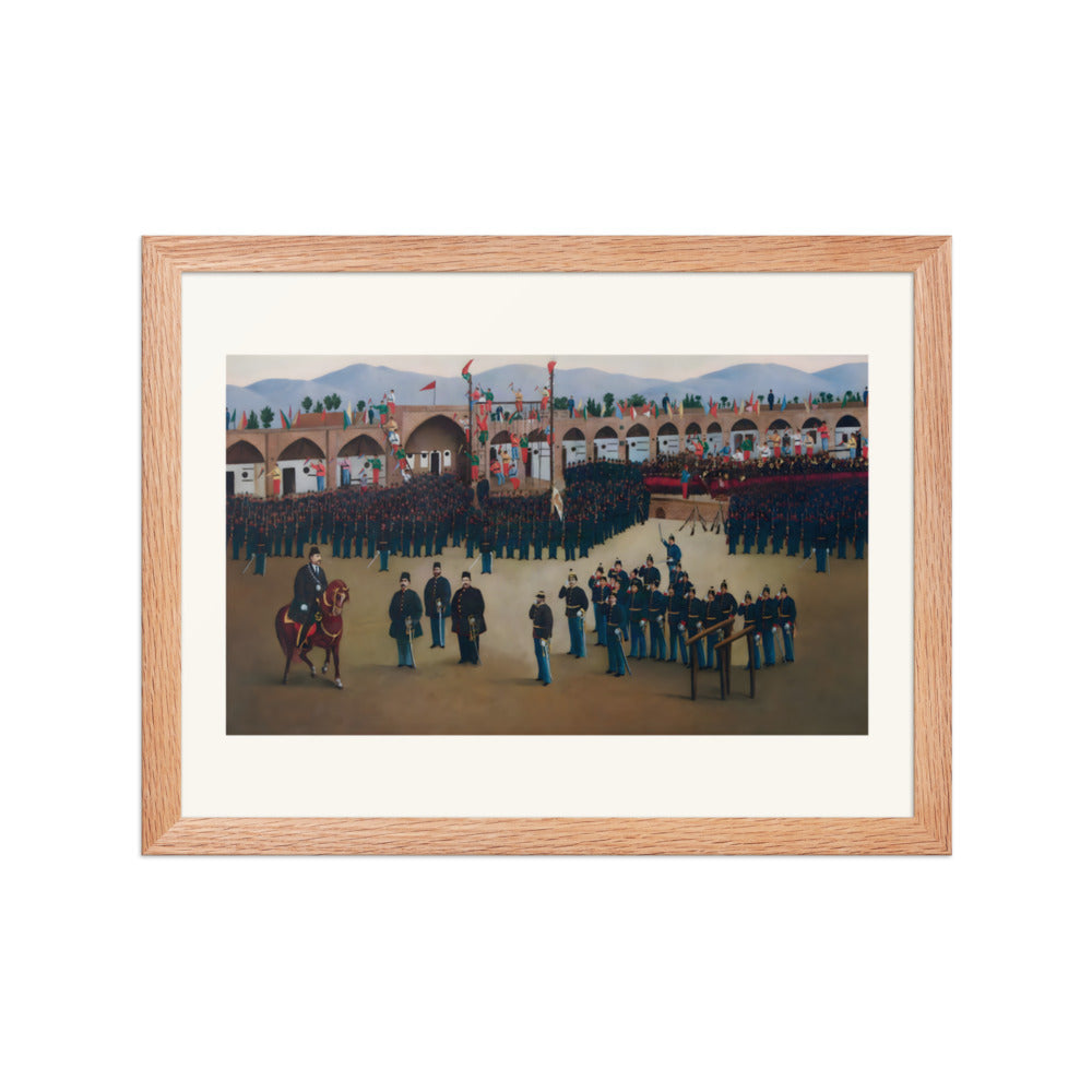 Soldiers Drill Within an Arcaded Courtyard | Restored Qajar Painting — view 4