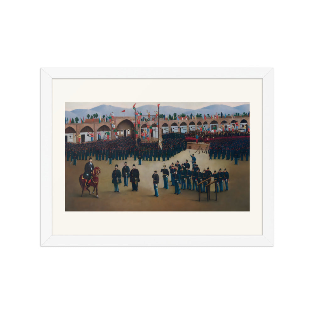 Soldiers Drill Within an Arcaded Courtyard | Restored Qajar Painting — view 7