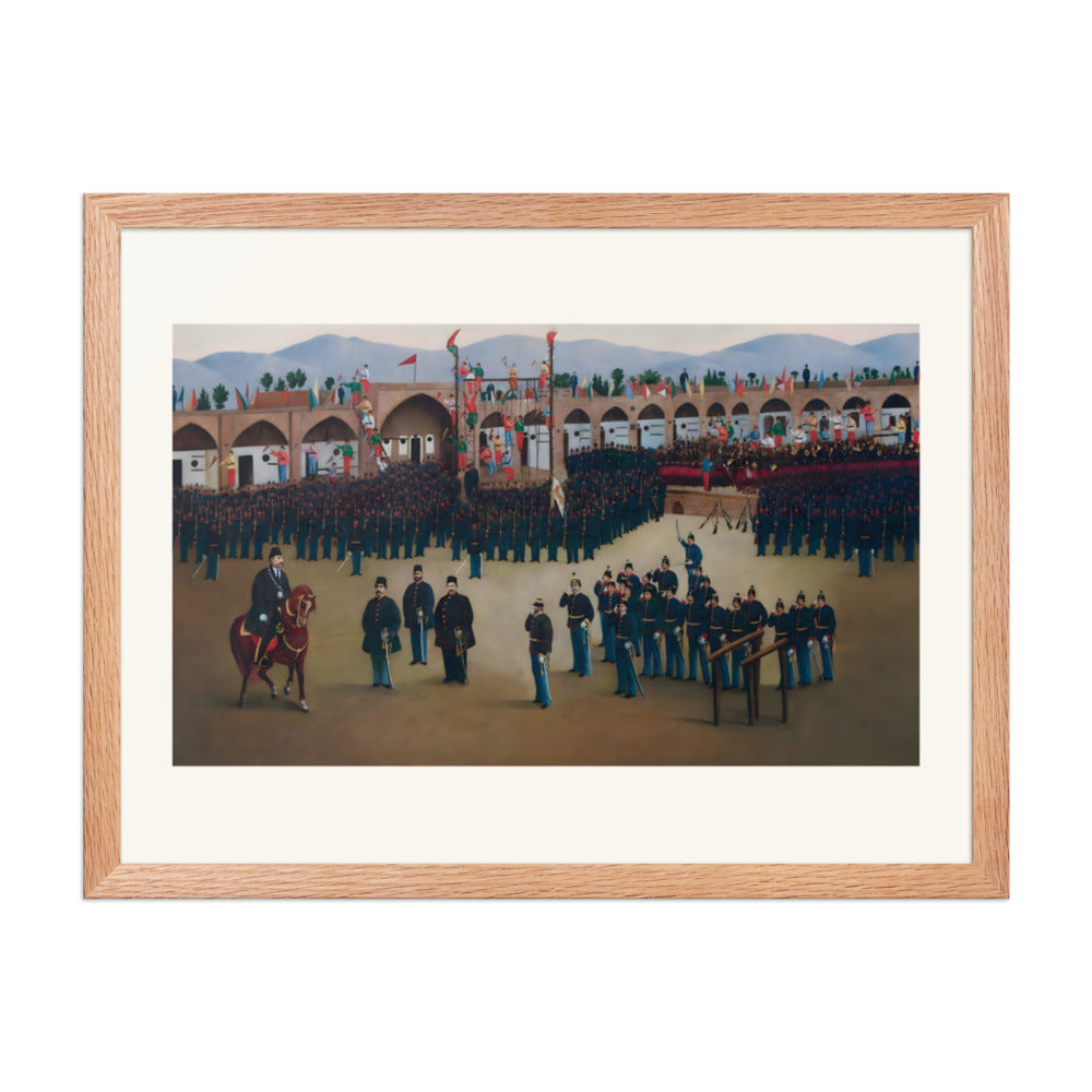 Soldiers Drill Within an Arcaded Courtyard | Restored Qajar Painting — view 5