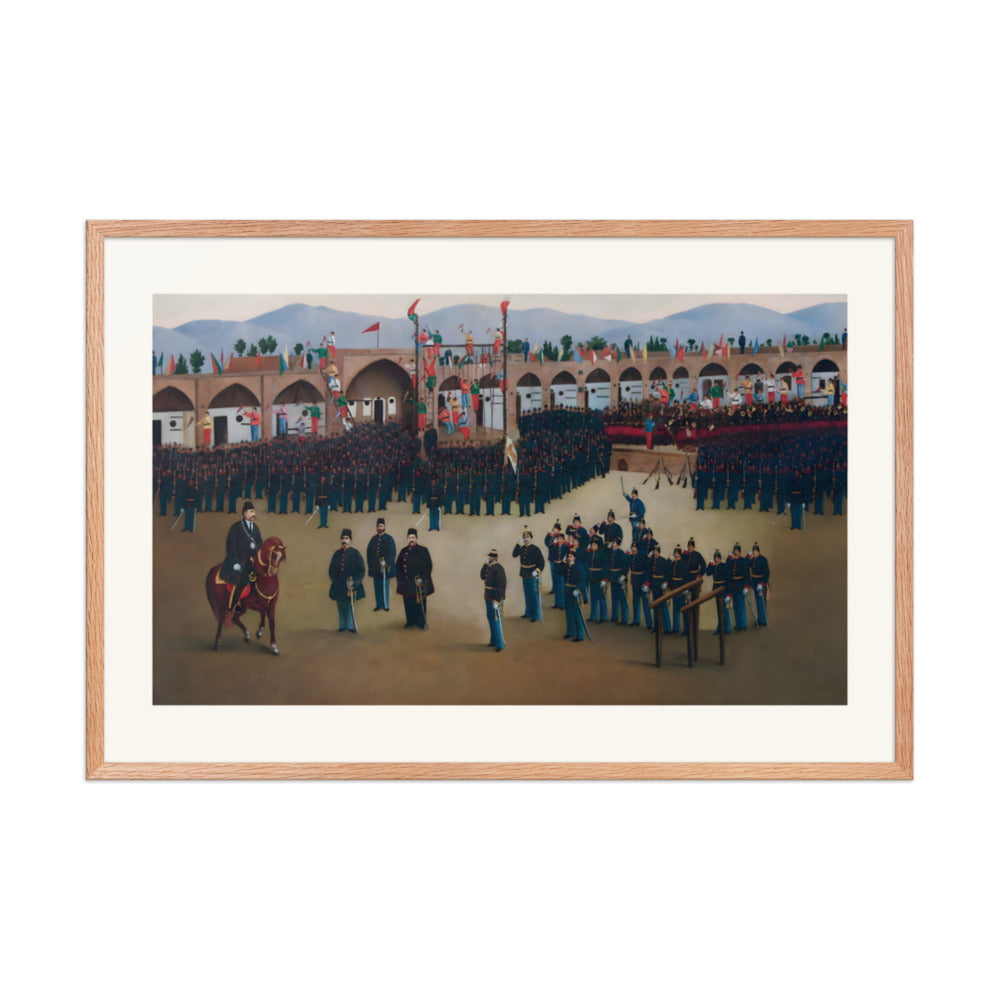 Soldiers Drill Within an Arcaded Courtyard | Restored Qajar Painting — view 6